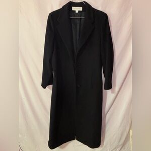 Liz Claiborne 100% Wool Long Black Coat Size 14 Classic Tailored Overcoat